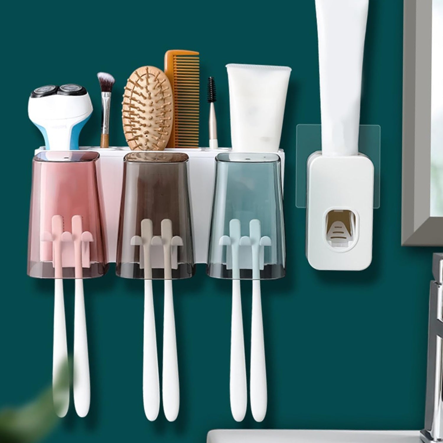 Wall Mount Toothbrush Holder with 3 & 2 Cups Automatic Toothpaste Holder Multi-Functional Kids Favorite Candy Toothbrush Holder Bathroom Accessories Organizer Rack Wall Mount Toothbrush Holder with 3 & 2 Cups Automatic Toothpaste Holder Multi-Functional Kids Favorite Candy Toothbrush Holder Bathroom Accessories Organizer Rack
